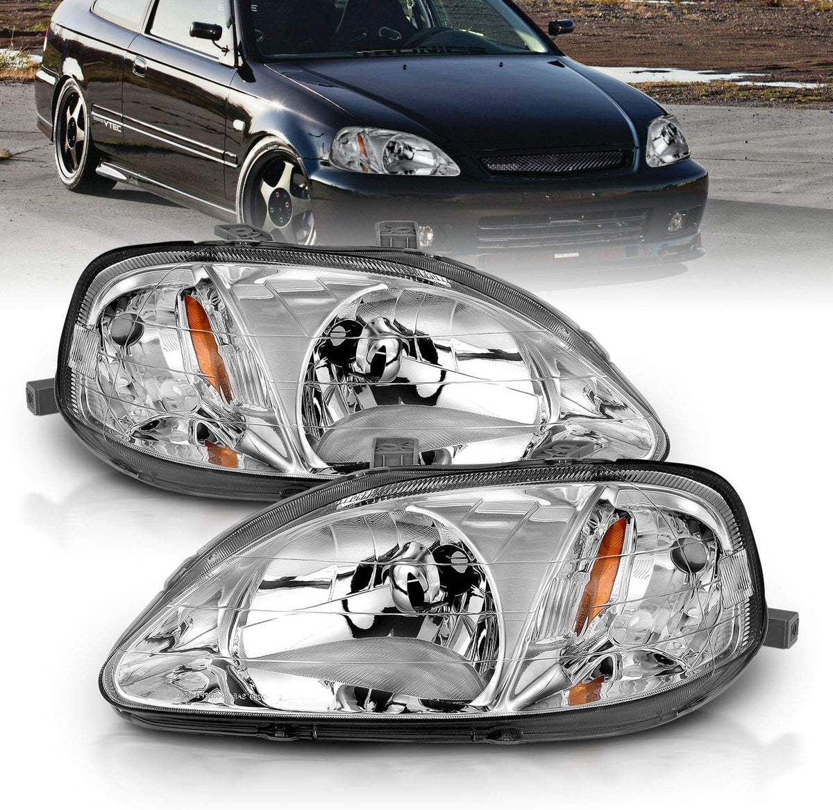 Chrome Replacement Headlights Set for Honda Civic Y11270