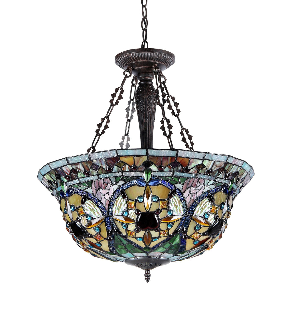 Tiffany-Style 3 Light Inverted Ceiling Pendant 22" Shade D8382