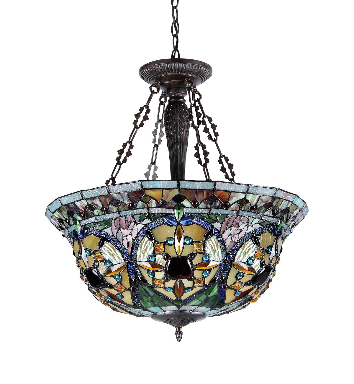 Tiffany-Style 3 Light Inverted Ceiling Pendant 22" Shade D8382