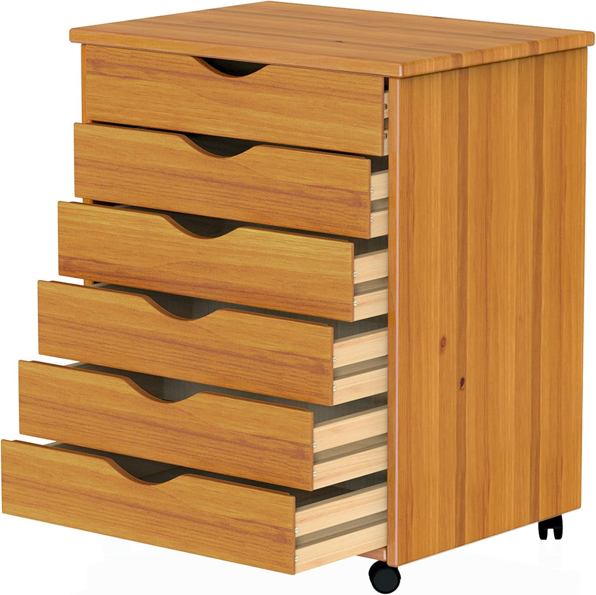 6 Drawer Wide Roll Cart, Medium Pine, Pack of 2 P53949