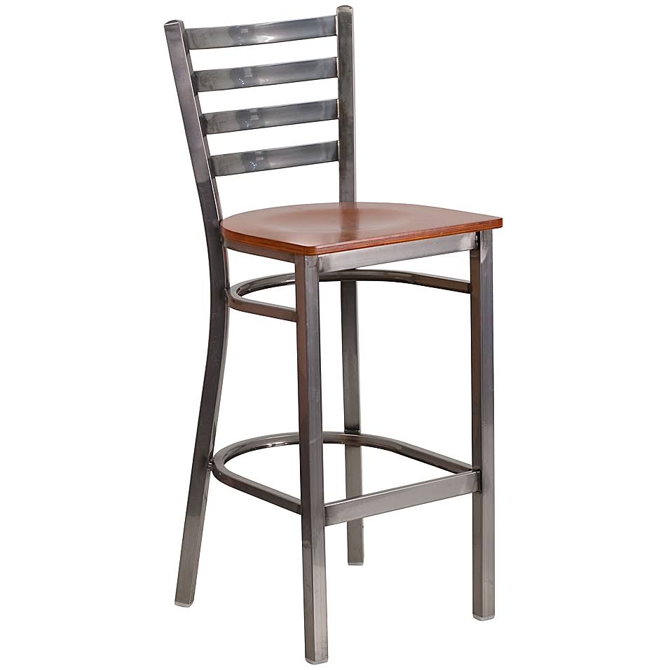 Metal Ladder Back Stool with Wooden Seat G45537
