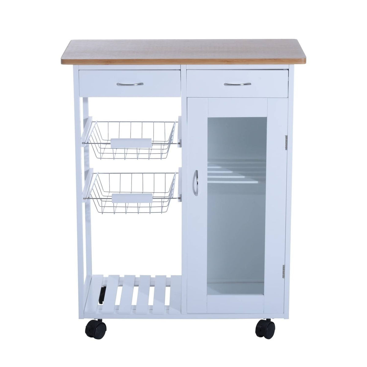 Rolling Kitchen Trolley Serving Cart with Drawers and Cabinet Q68401