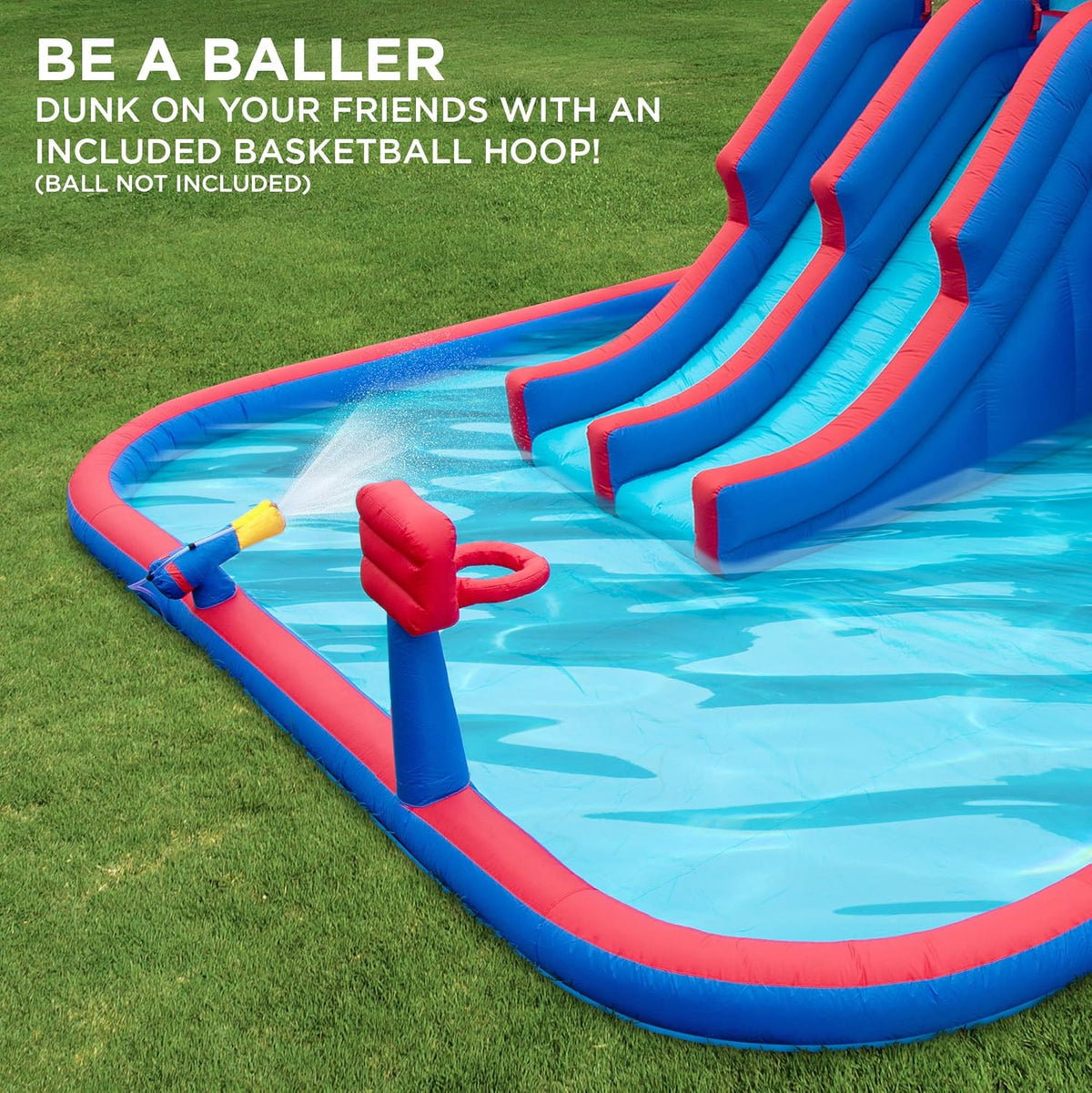 Mega Sport Inflatable Water Triple Slide Park with Climbing Wall, 3 Slides & Splash Pool F375