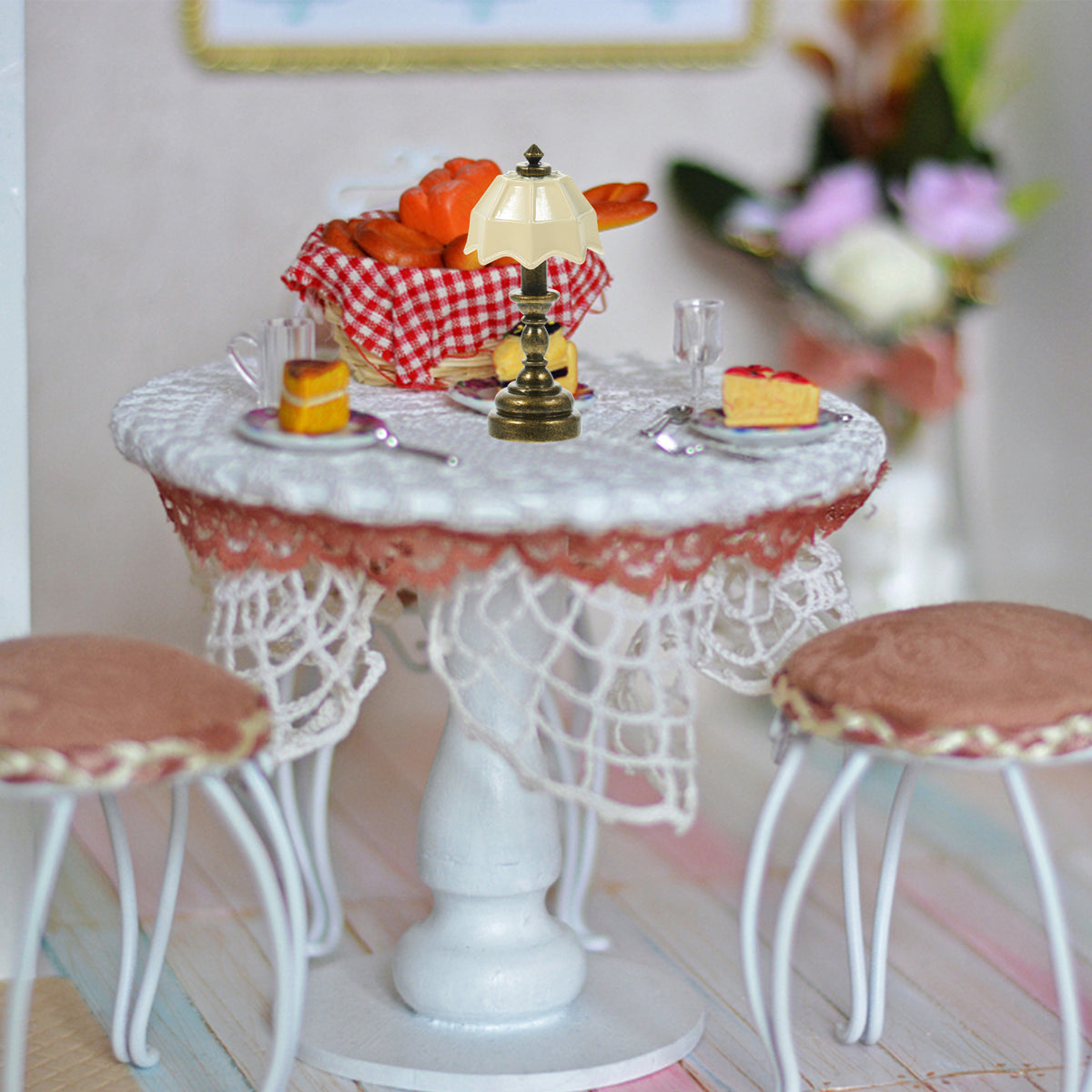 White Vintage Metal Dollhouse Lamp Bedside Table 5 Pack L31486