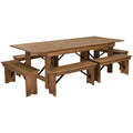 Antique Rustic Folding Farm Table and Six Bench Set P764