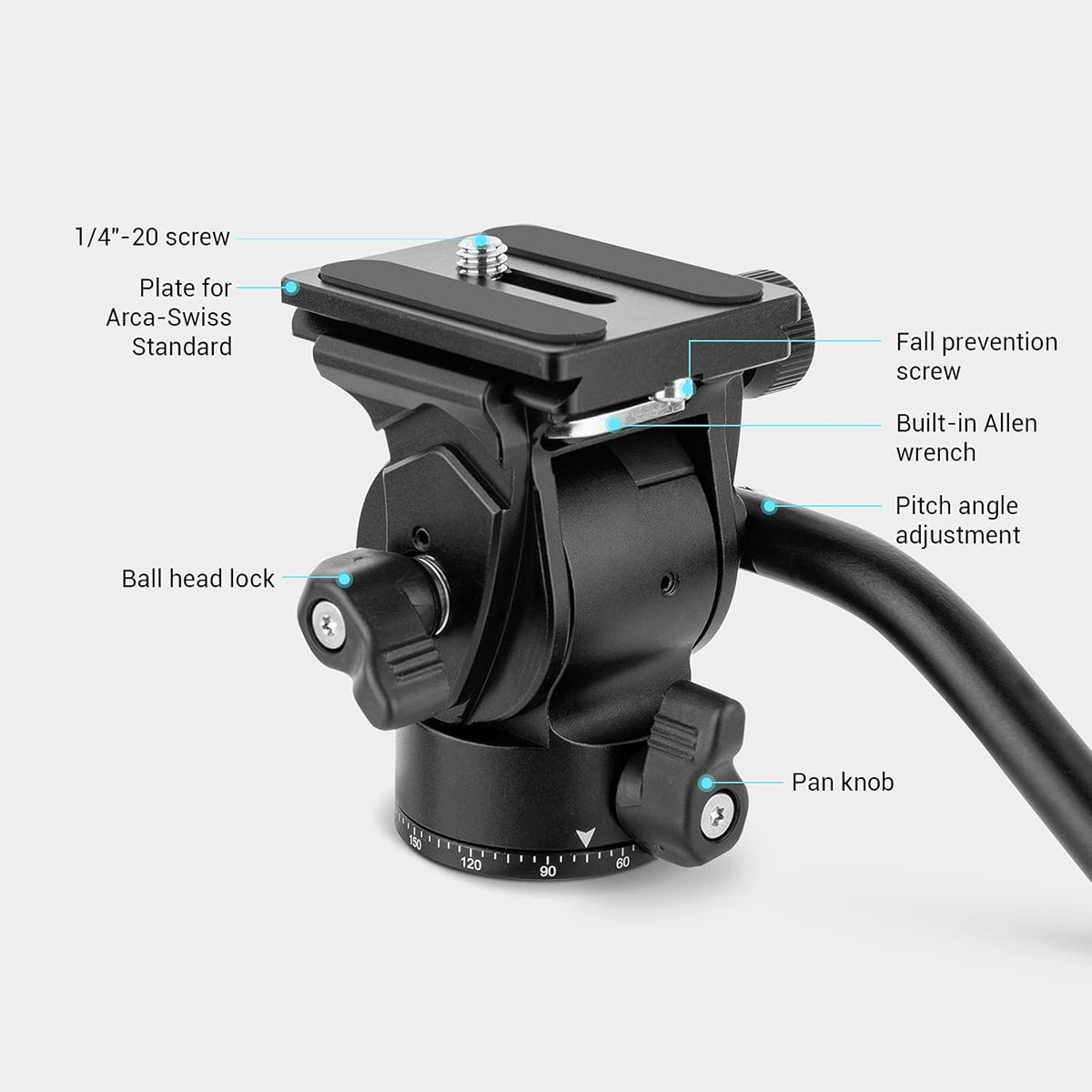 Fluid Head Pan Tilt Head with Quick Release Plate for Compact Video Cameras and DSLR Cameras, Pack of 2 O840236