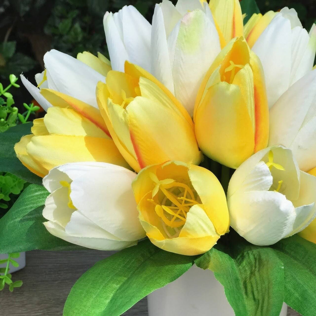 Cream Silk Tulips in White Ceramic Vase V763