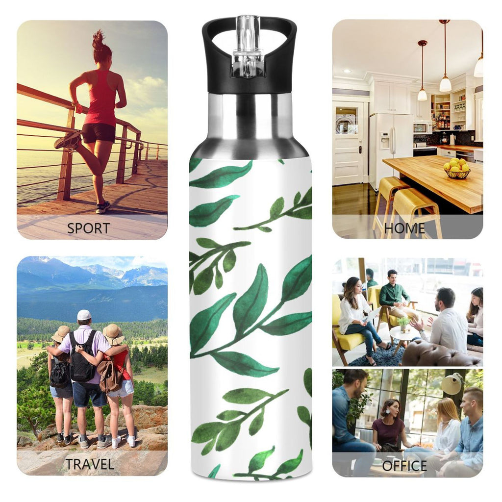Leaf Green Stainless Steel Insulated Water Bottle with Straw Lid P191544