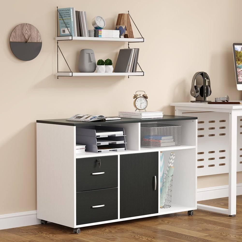Black 2 Drawer Mobile Lateral File Cabinet with Storage Shelf Z94138