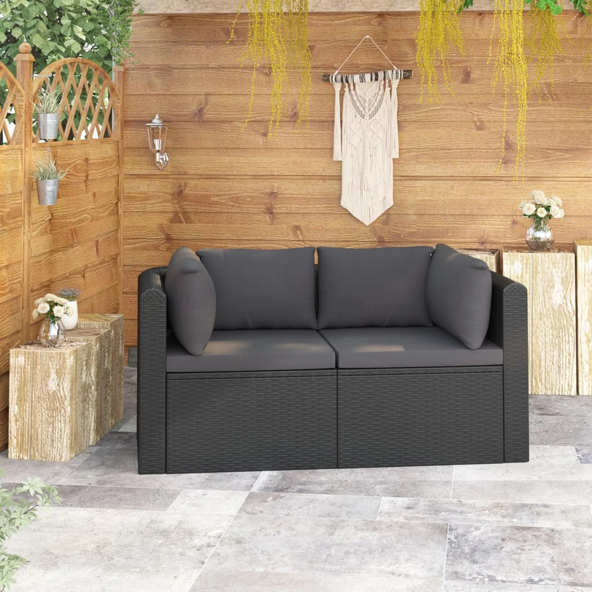 2 Piece Poly Rattan Patio Sofa Set with Cushions S7171