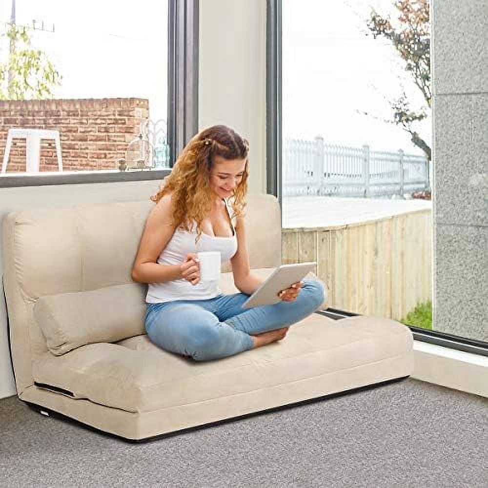 Gray Fabric Folding Sofa Bed with 2 Pillows O34973