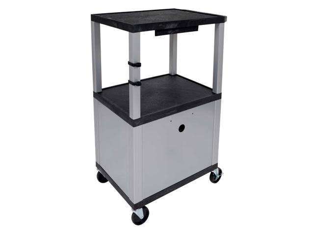 Red 42 inch A/V Cart with 3 Shelves, Cabinet - Nickel Legs E5429