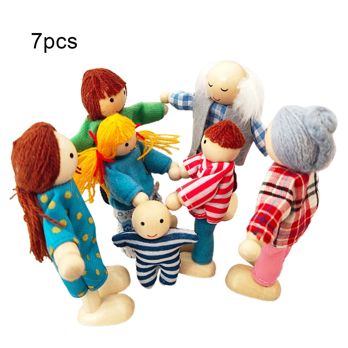 7Pcs/Set Mini Wooden Movable Jointed Doll B1127