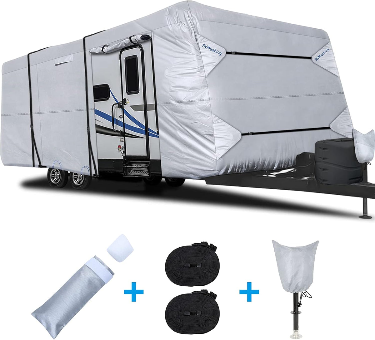 Rip-Stop RV Cover Fits 15'1" - 18' Long Motorhome, Waterproof Camper Cover with Gutter Covers L43511