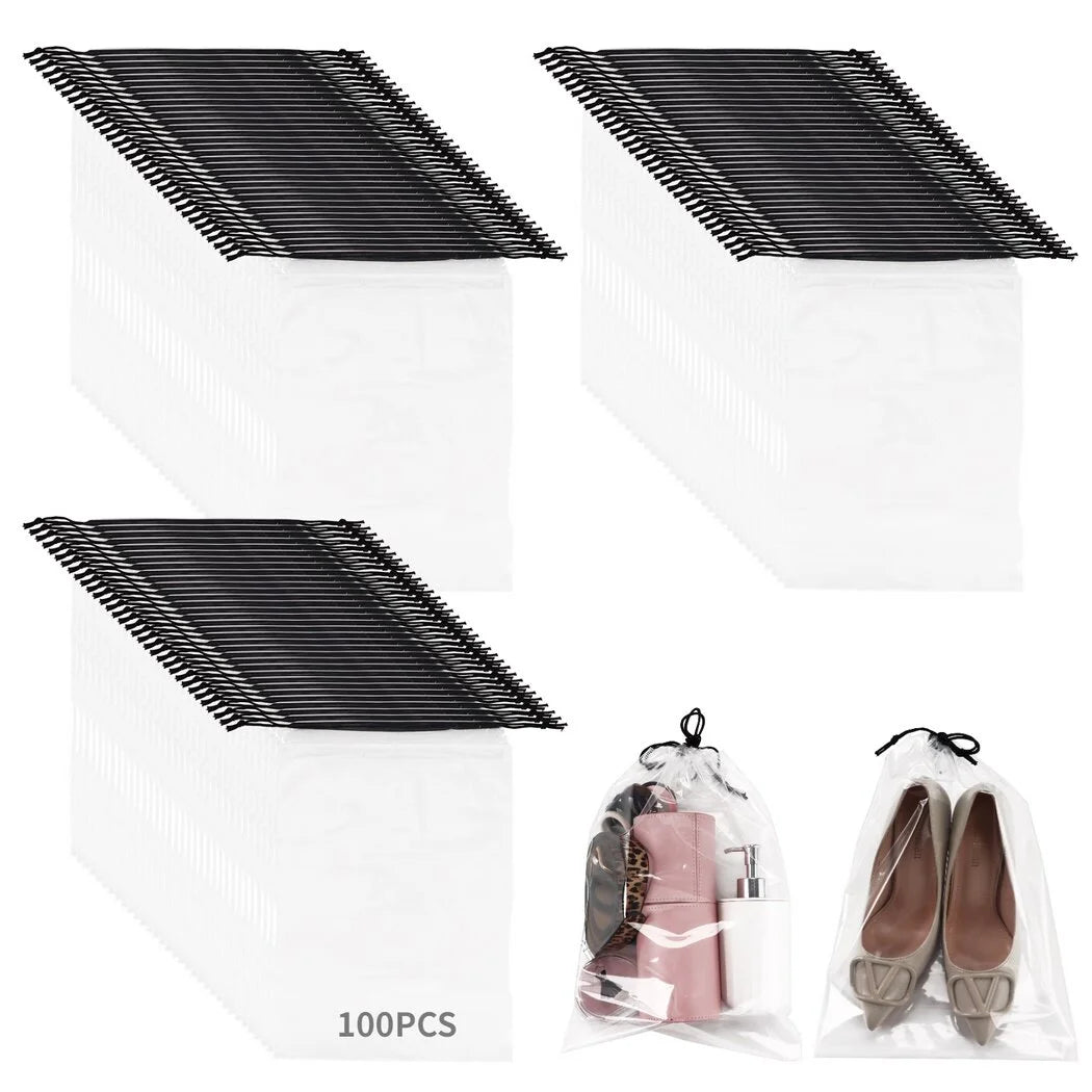 100Pcs Clear Drawstring Shoe Storage Bags V37013