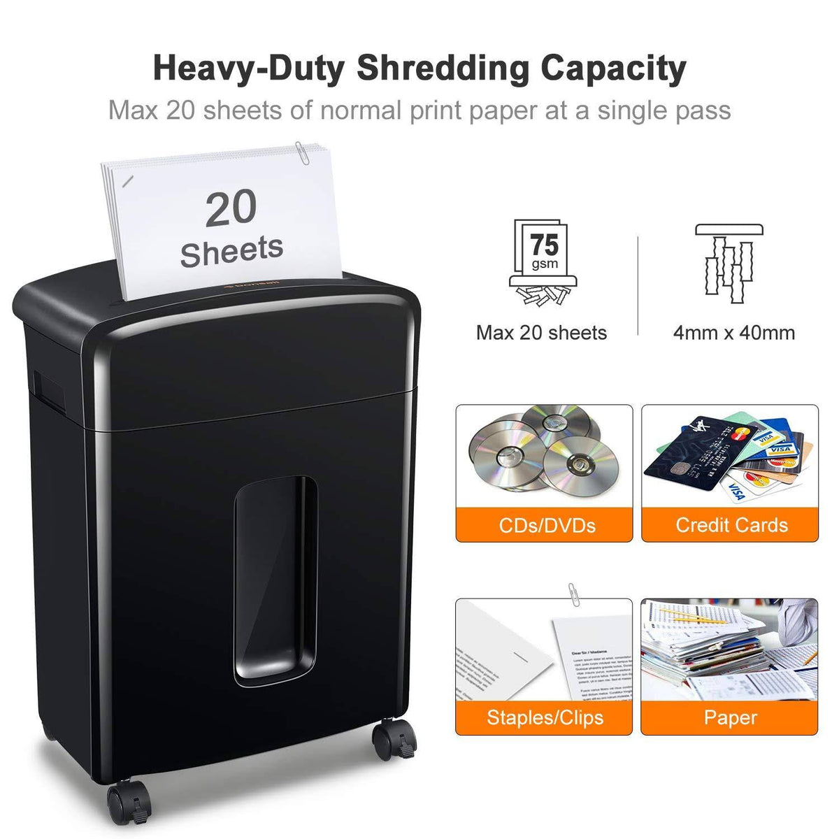 20-Sheet Heavy Duty Cross-Cut Paper Shredder - Black Z1693