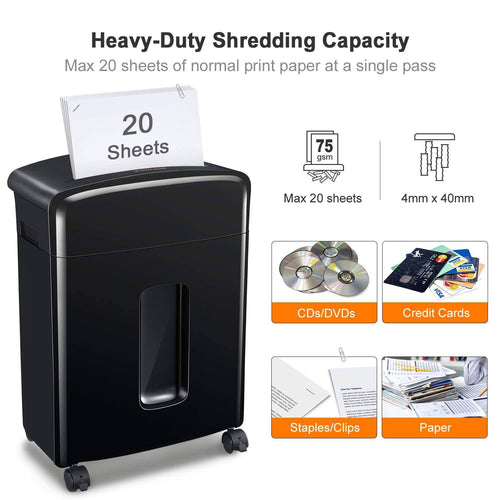 20-Sheet Heavy Duty Cross-Cut Paper Shredder - Black Z1693
