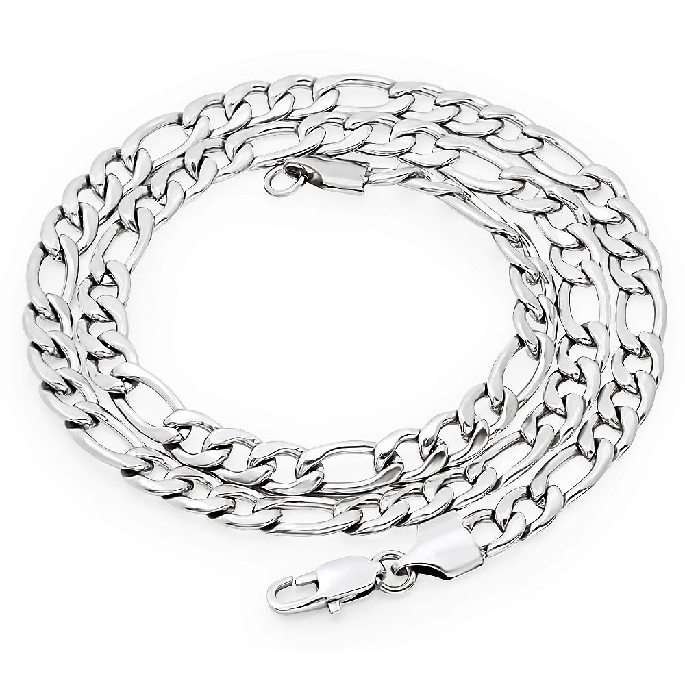 7mm High-Polished Stainless Steel Figaro Choker Chain Necklace, 20 inches X4011