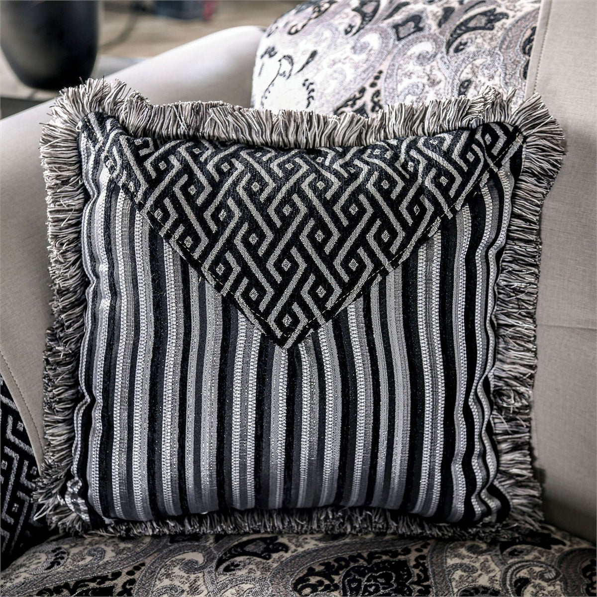 Black and Gray Chenille Upholstered 2-Piece Sofa Set L56506