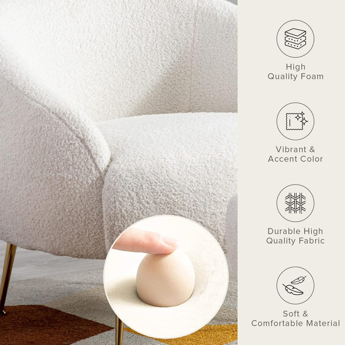 Modern Comfy Leisure Accent Chair With Ottoman Teddy Short Plush Particle Velvet Sofa Armchair B33501