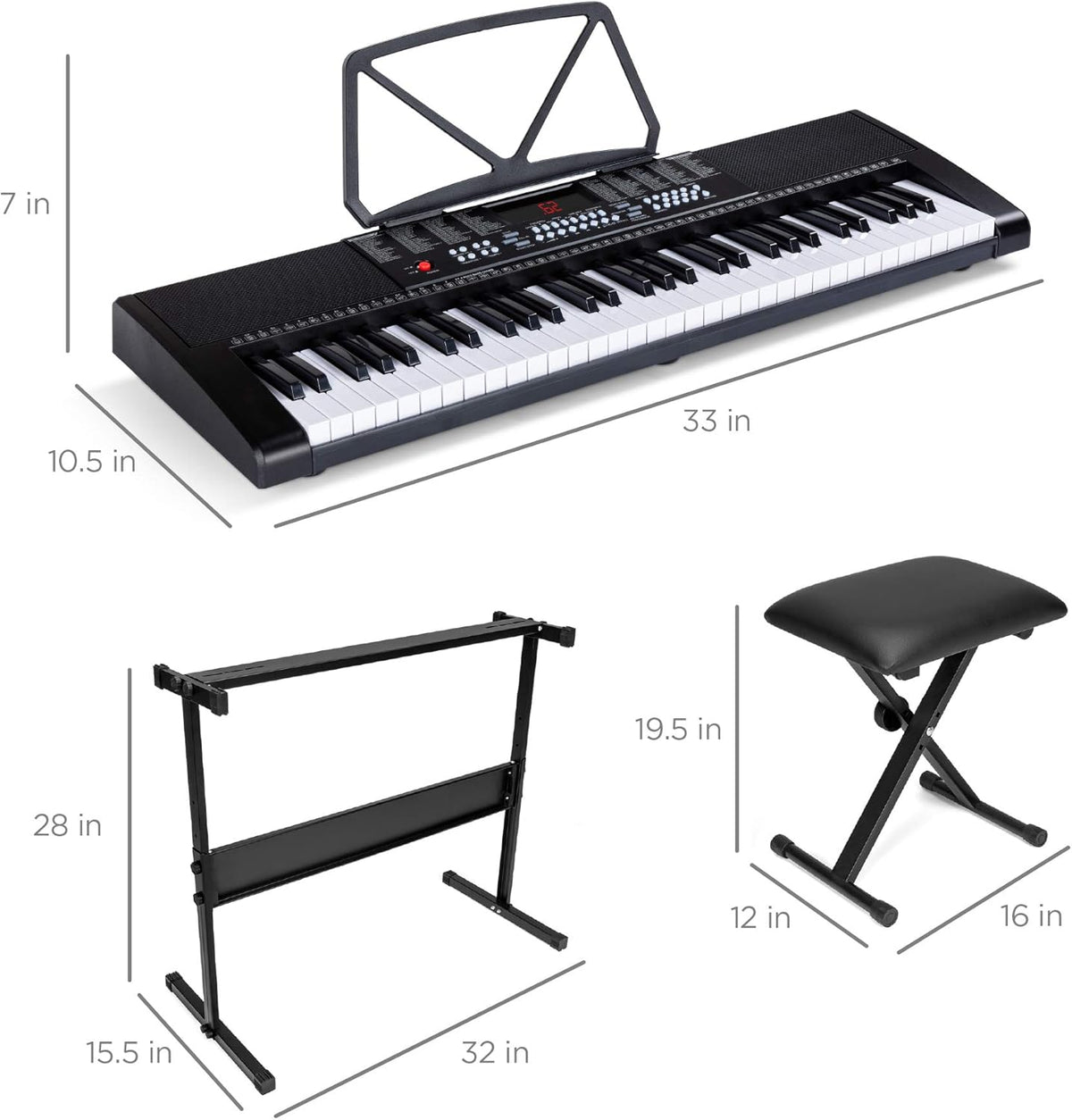 61-Key Electronic Keyboard Set with Stand, Bench, Headphones, Microphone M5637