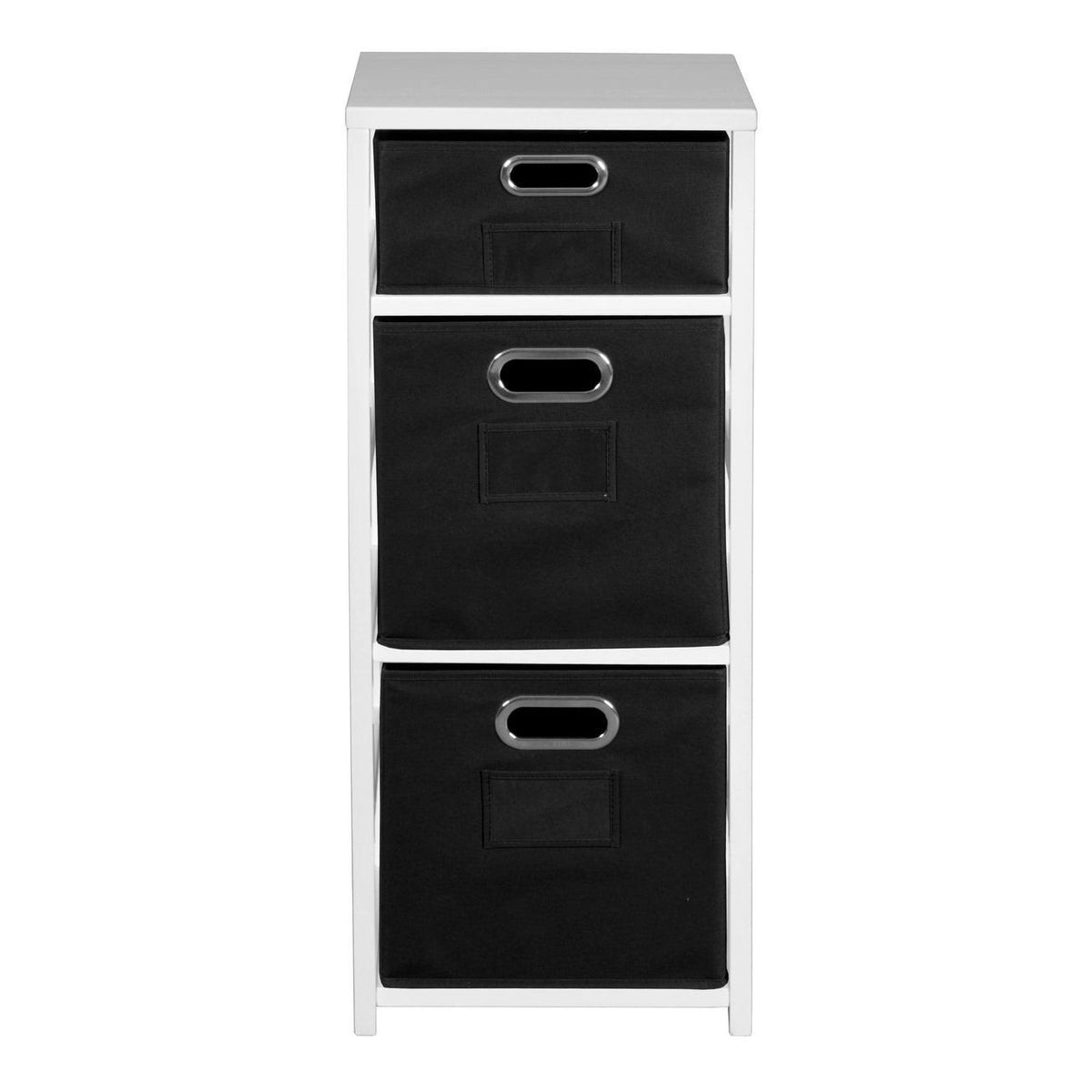 White/Black Folding Bookcase with Fabric Bins P7931