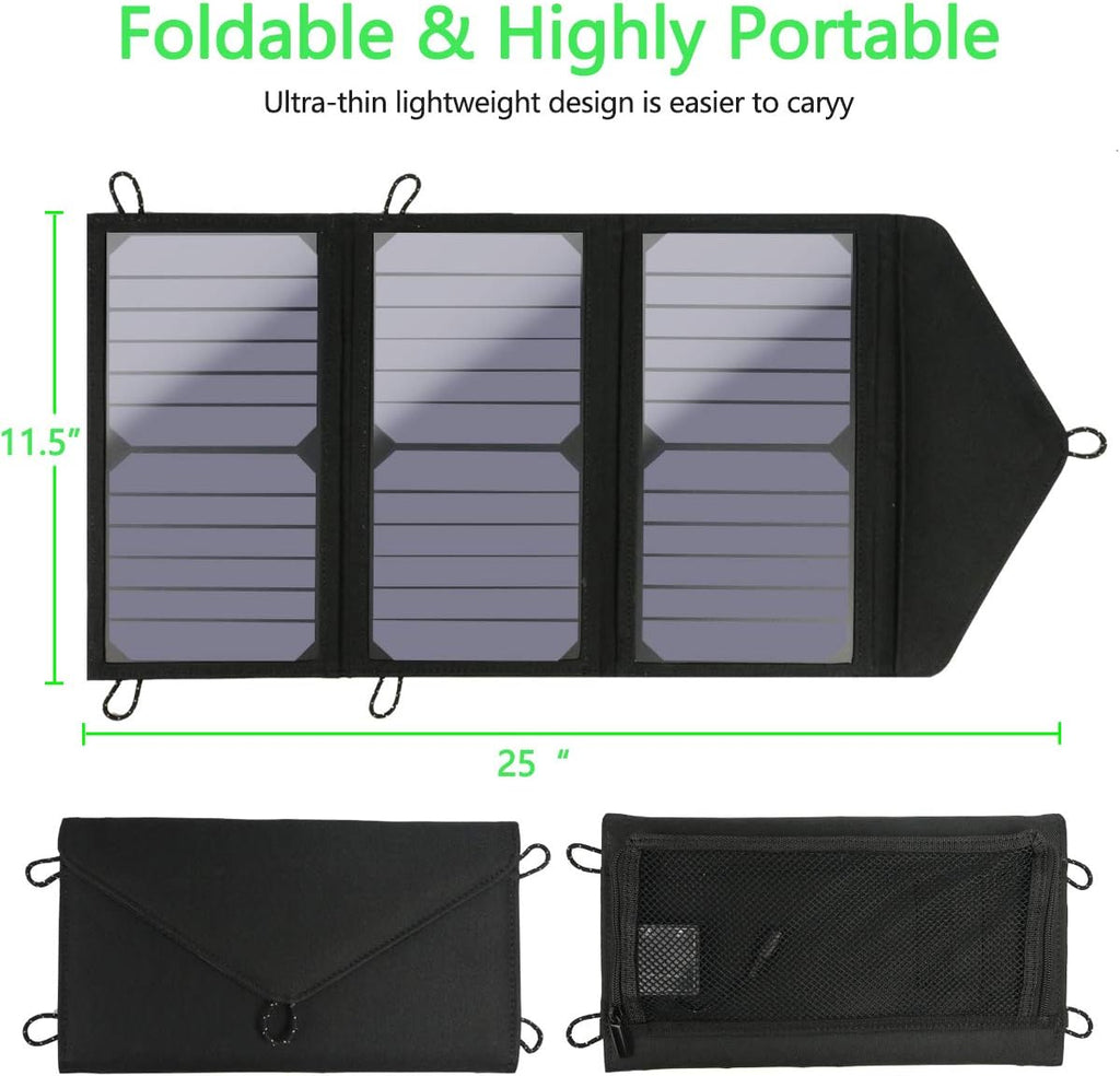 25W Waterproof Foldable Solar Panel Charger with 2-Port USB H419
