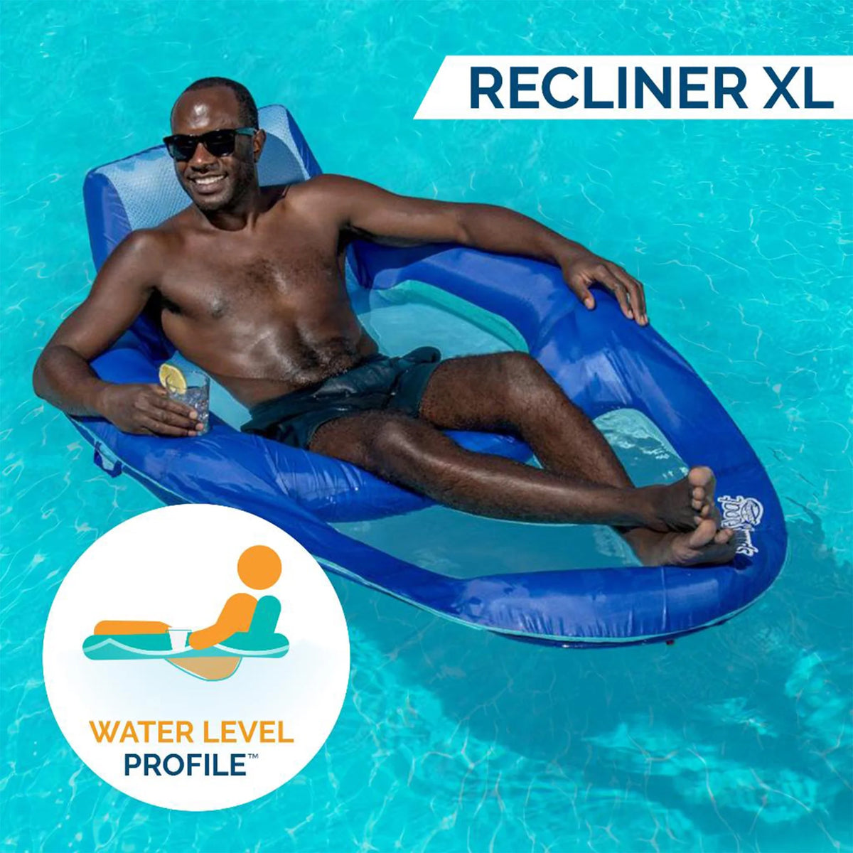Dark & Light Blue Inflatable Floating Chair with Cup Holder (2 Pack) M7417