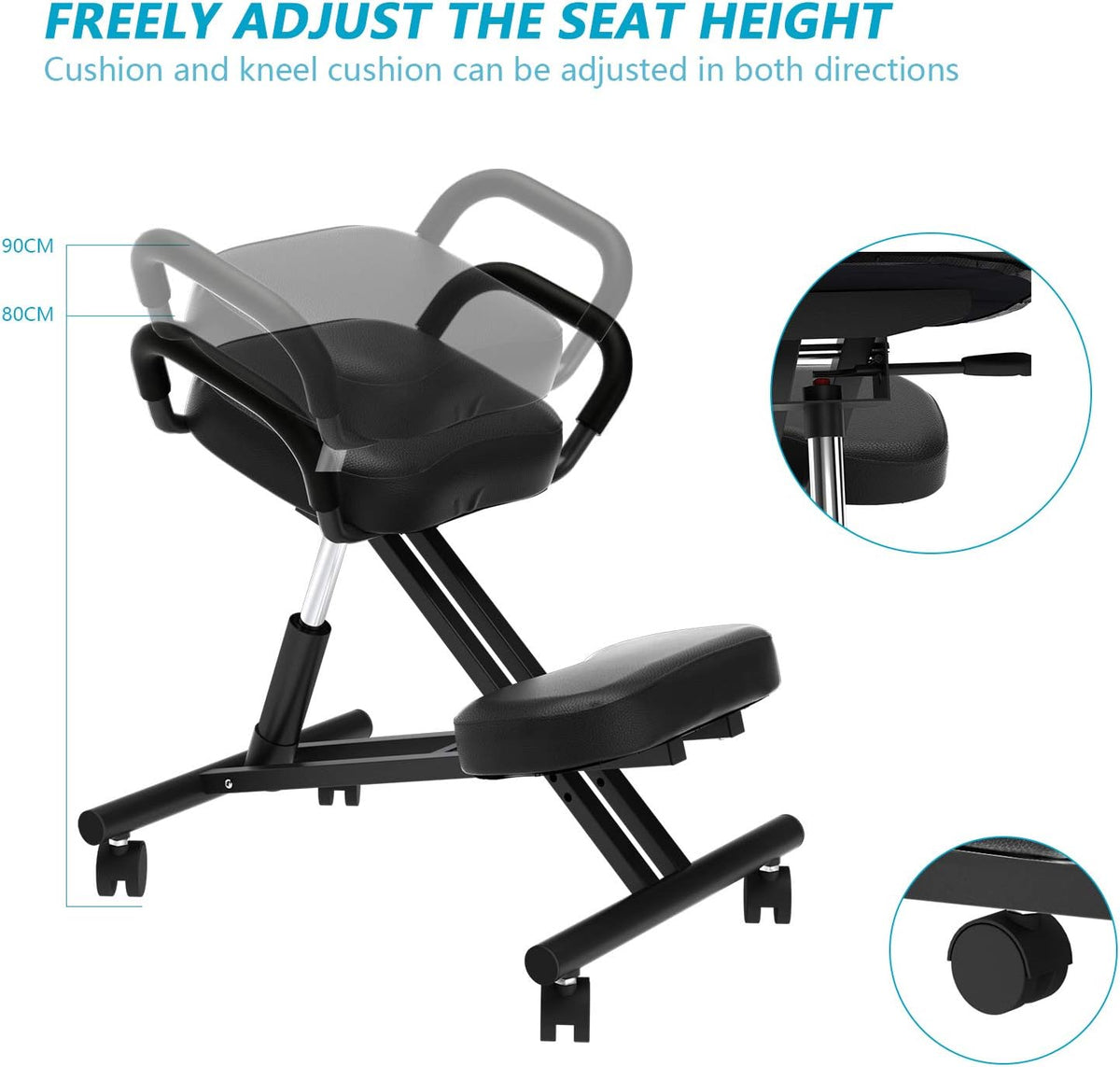Ergonomic Kneeling Chair with Armrest, Thick Foam Cushions and Casters M96800